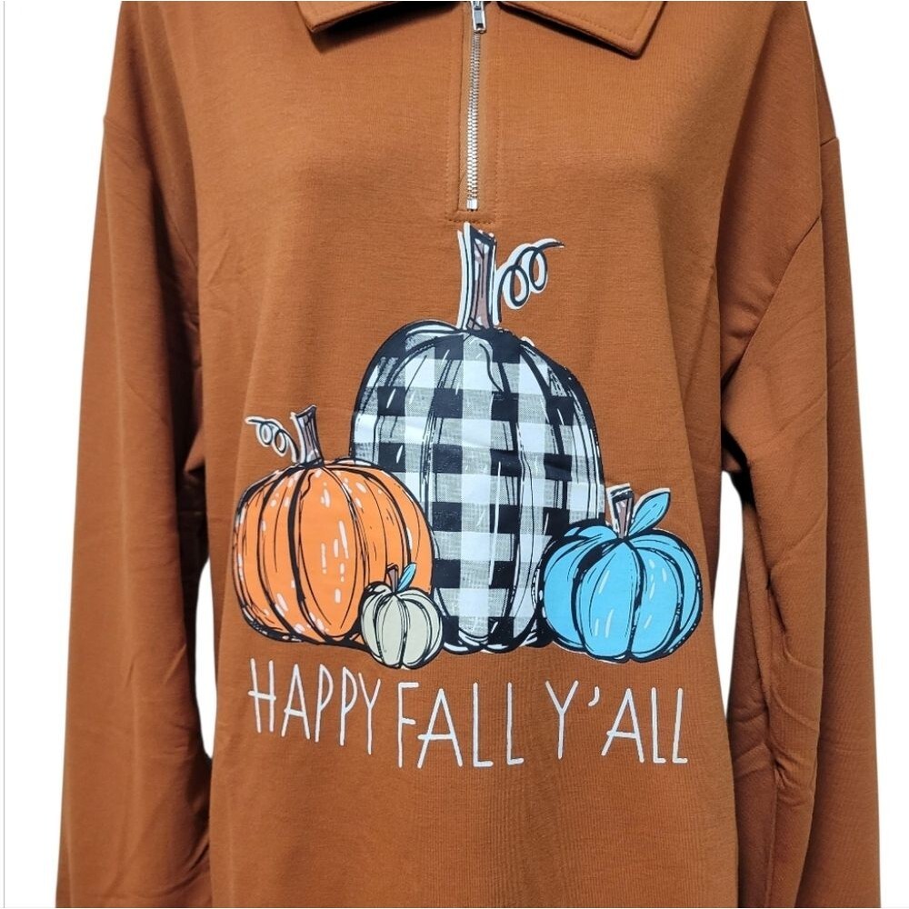 Happy Fall, Y'all Pumpkin 3/4 Zip Sweatshirt 2XL - NWOT - Picture 4 of 5
